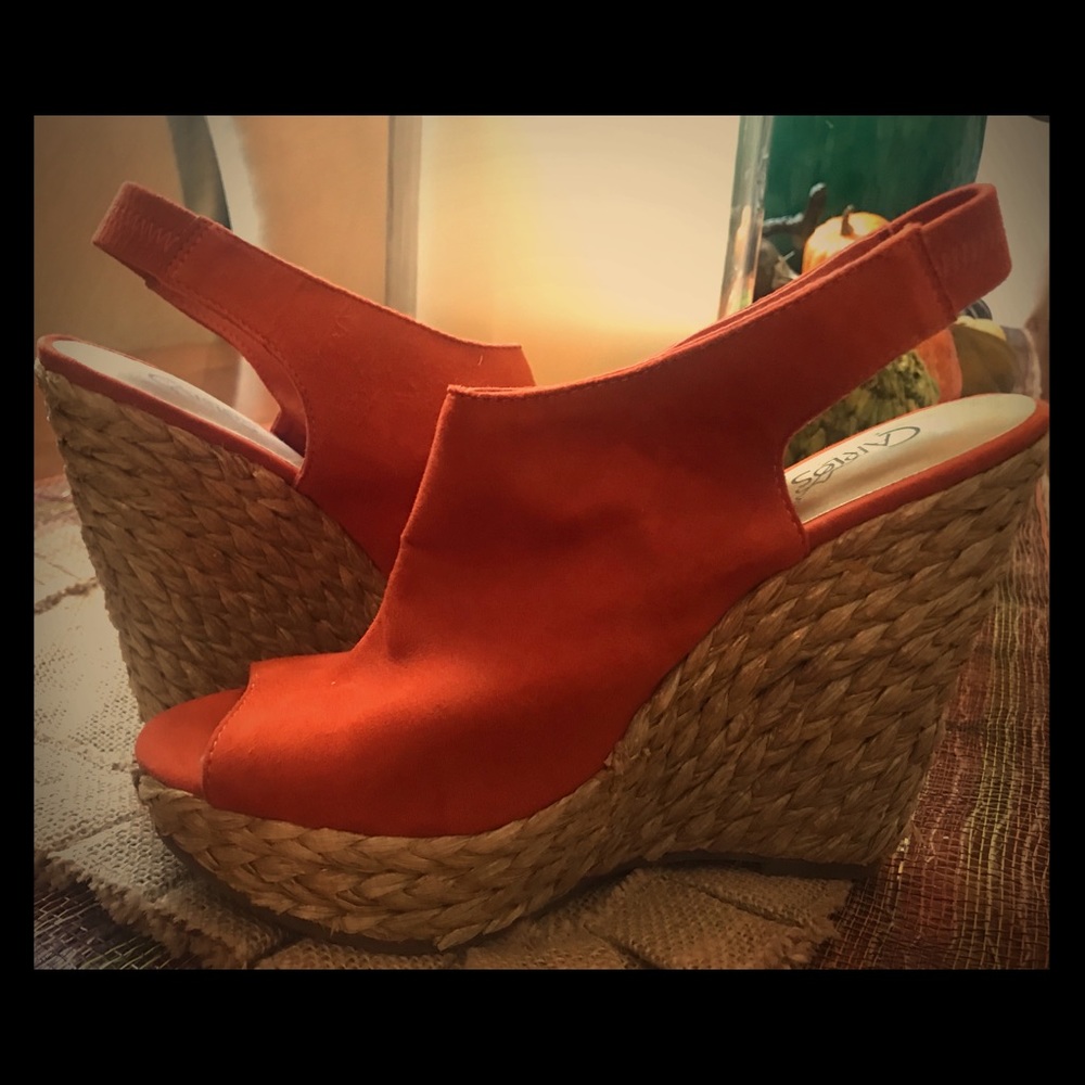 Burnt orange suede wedges